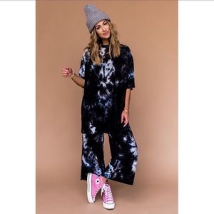 Dressed In LALA Lex Ribbed Playsuit in cool girl tie dye, size small